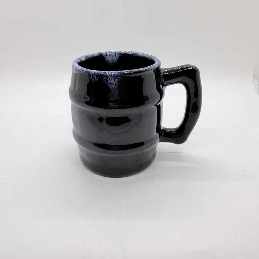 Vintage Van Briggle Pottery Cobalt Blue Drip Black Glaze Barrel Mug Coffee Cup